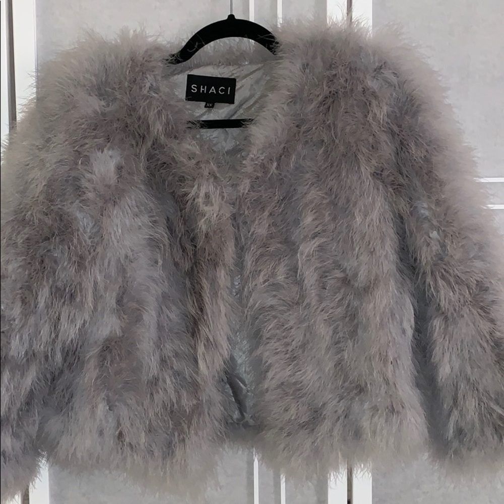 Grey Shaci Ostrich fur jacket
